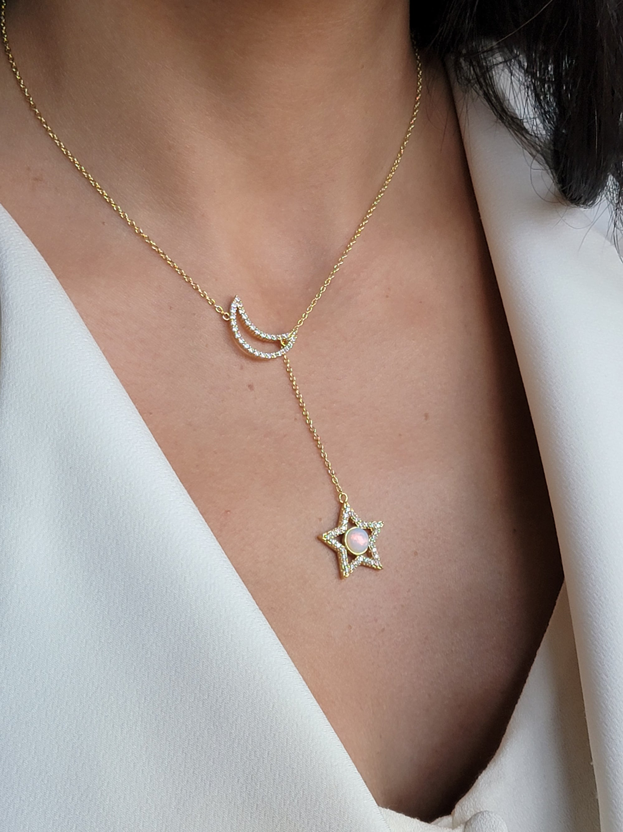 Diamond Moon and Star Necklace, White Gold Crescent Moon Pendant, Gold Diamond  Moon Jewelry, Diamond Star Necklace, Cable Chain Lobster - Etsy | Diamond  star necklace, Star necklace gold, Star necklace